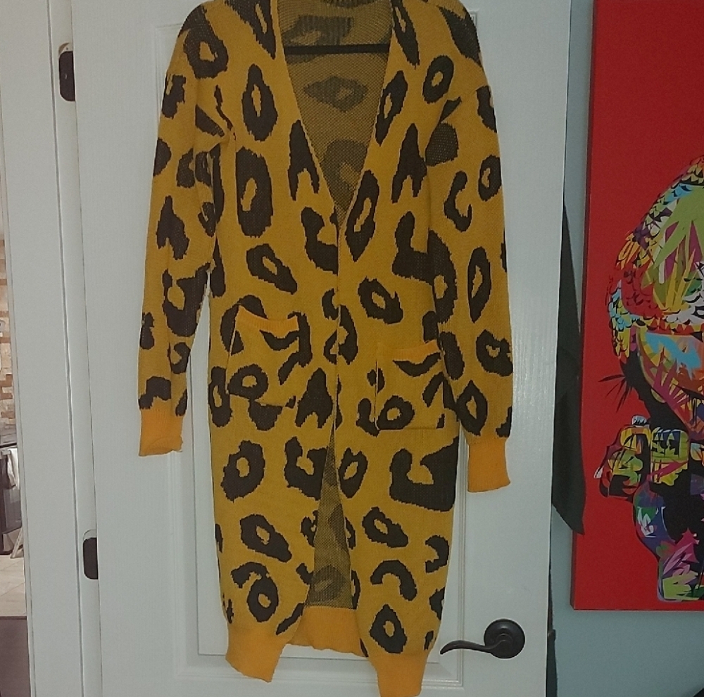 Leopard Print Yellow Cardigan Sweater